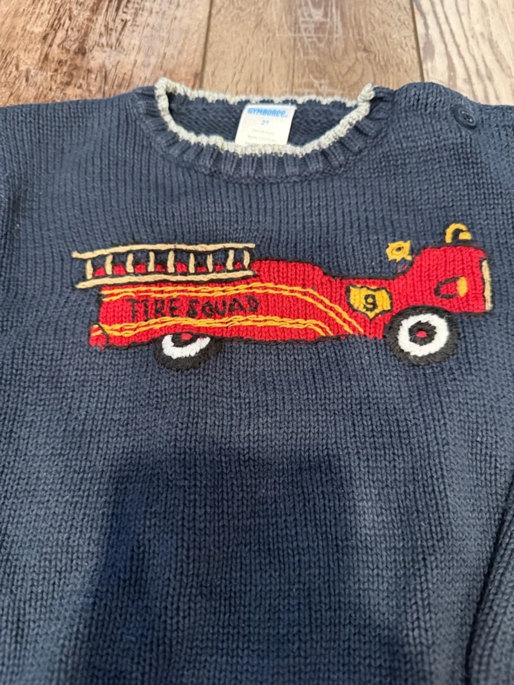 Gymboree Firetruck Navy Knit Sweater with Light Gray Trim Size 2T